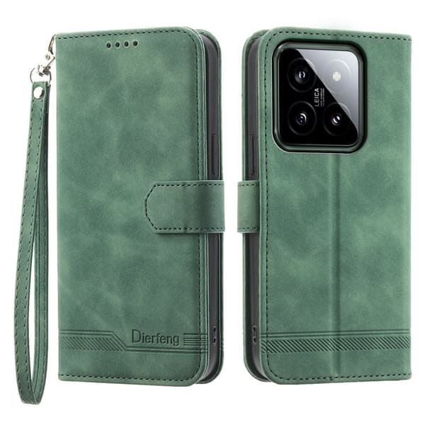 DIERFENG DF-03 för Xiaomi 14 Plånboksfodral Imprinted Konstläder - Grön
