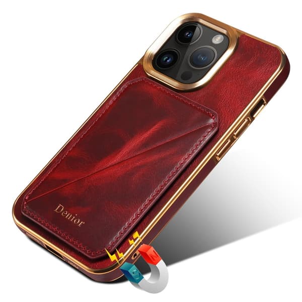 DENIOR Mobilskal till iPhone 14 Pro Max Äkta Läder TPU+PC Röd