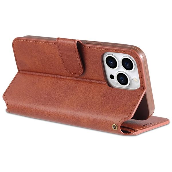 AZNS iPhone 13 Pro Max Plånboksfodral Konstläder - Brun