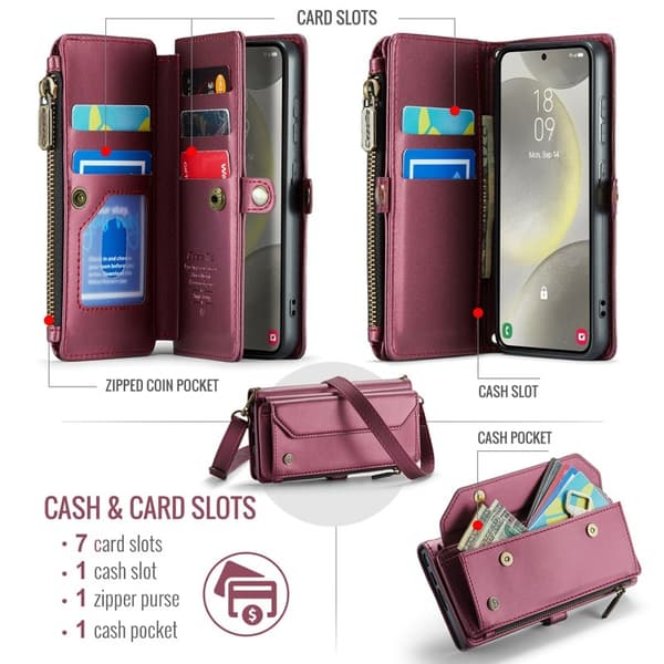 CASEME Plånboksfodral Konstläder för Samsung Galaxy S25 - Röd