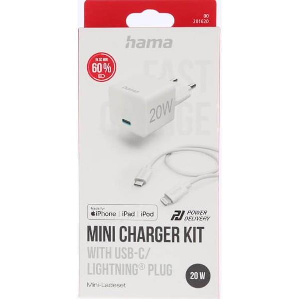 Hama Snabb Väggladdare USB-C 220V USB-C/Lightning Kabel 1m