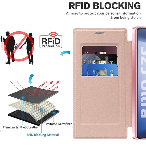 Galaxy S25 Ultra Plånboksfodral MagSafe Rhombus Konstläder  - Rosa Rosa