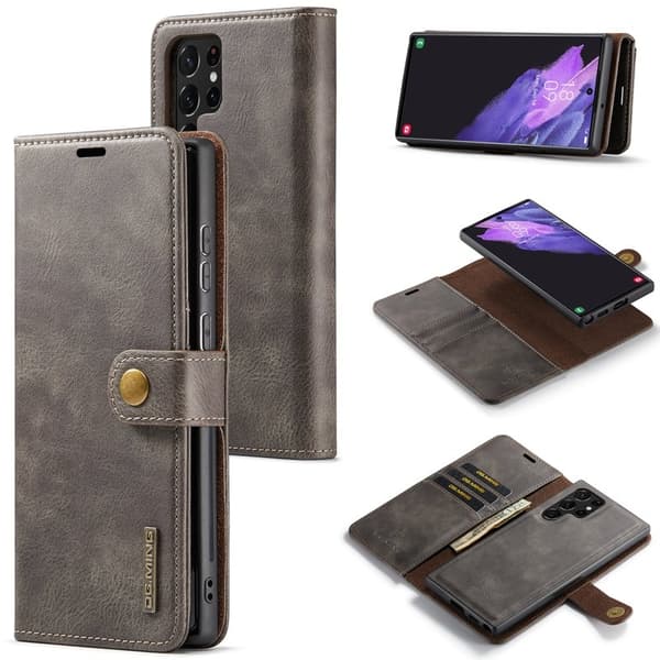 DG.MING Samsung Galaxy S24 Ultra Plånboksfodral Äkta läder Grå