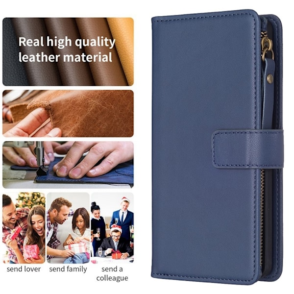 iPhone 15 Plus Plånboksfodral Zipper Flip - Blå