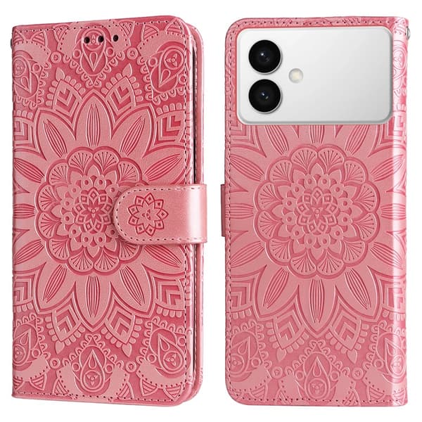 Galaxy S26 Edge Plånboksfodral Sunflower Imprint Konstläder - Rosa Rosa