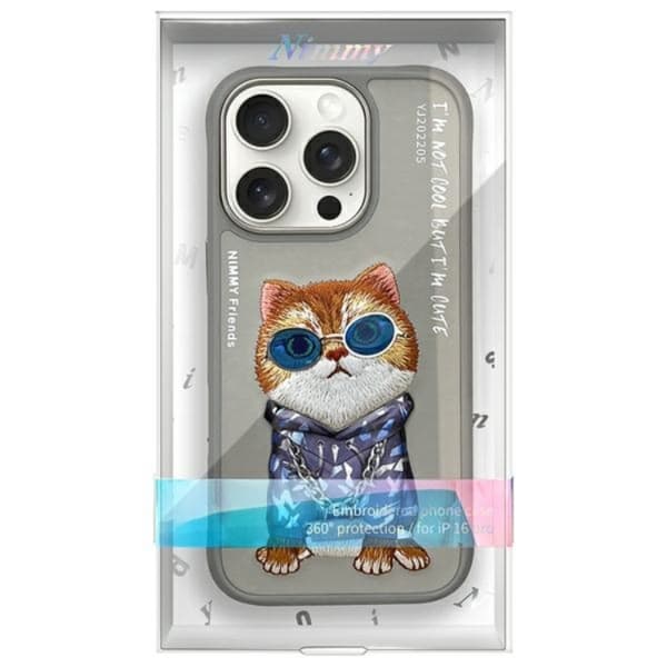 Nimmy Telefontaske til iPhone 16 Pro Max Briller Cool Cat - Grå Grå