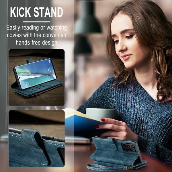 CASEME Konstläder Plånboksfodral för Samsung Galaxy Note20 Ultra - Blå
