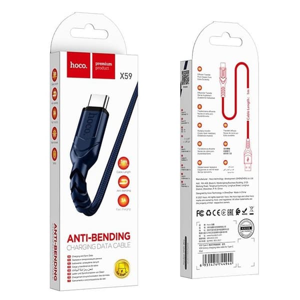 HOCO USB-A till USB-C Kabel QC 3A X59 1 m blue
