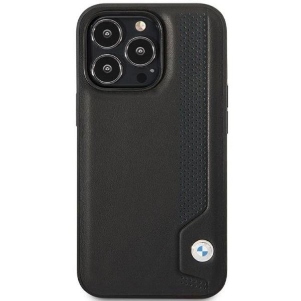 BMW iPhone 14 Pro Max -puhelinkotelo Nahka Blue Dots - Musta