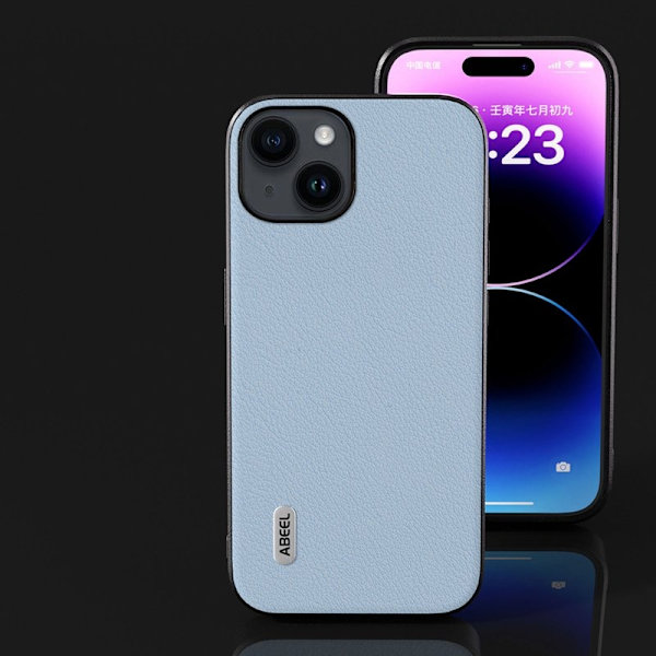 ABEEL Mobilskal till iPhone 15 Plus Texturerad Äkta Läder Blå