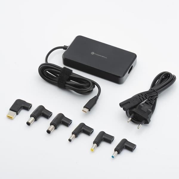 Forcell Universal Laptop Oplader 90W (6 Adaptere) E856 - Sort Svart