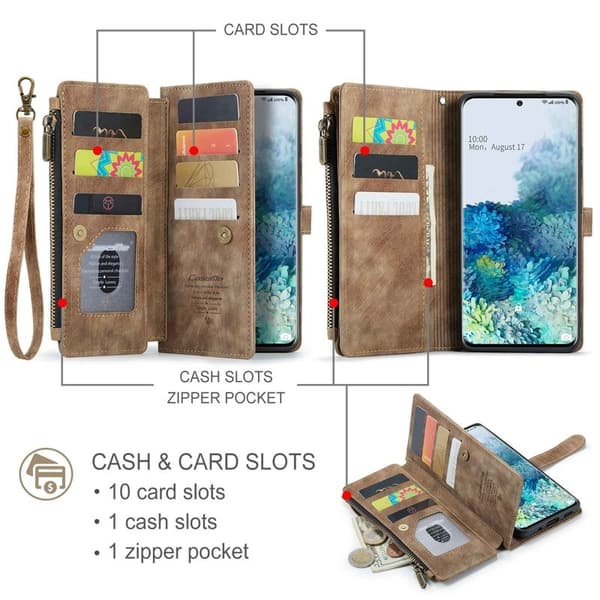 CASEME Konstläder Plånboksfodral för Samsung Galaxy S20 Plus - Brun