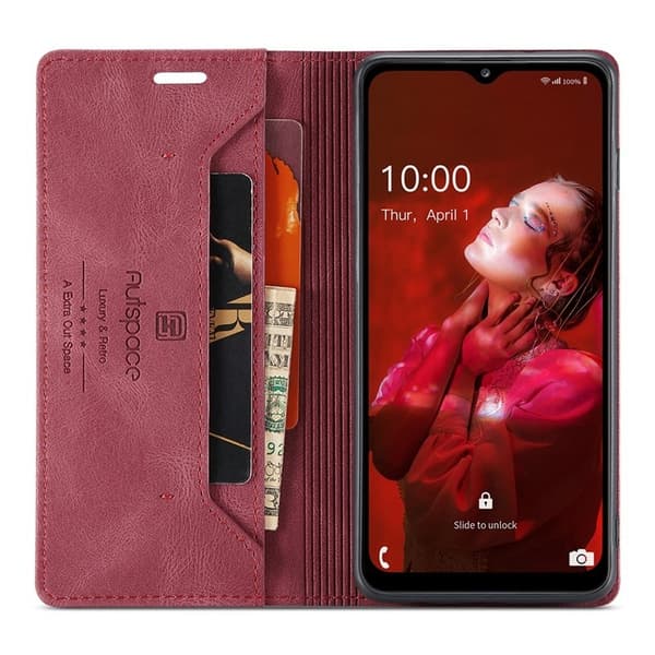 AUTSPACE A01 Plånboksfodral för Samsung Galaxy A32 5G - Konstläder - Röd