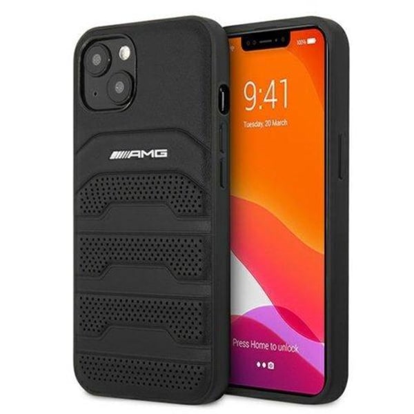 AMG Äkta Läder Debossed Lines Skal iPhone 13 mini - Svart Svart