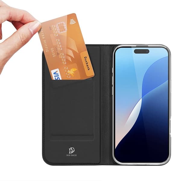 DUX DUCIS Skin Pro iPhone 16 Pro Plånboksfodral KonstLäder - Svart