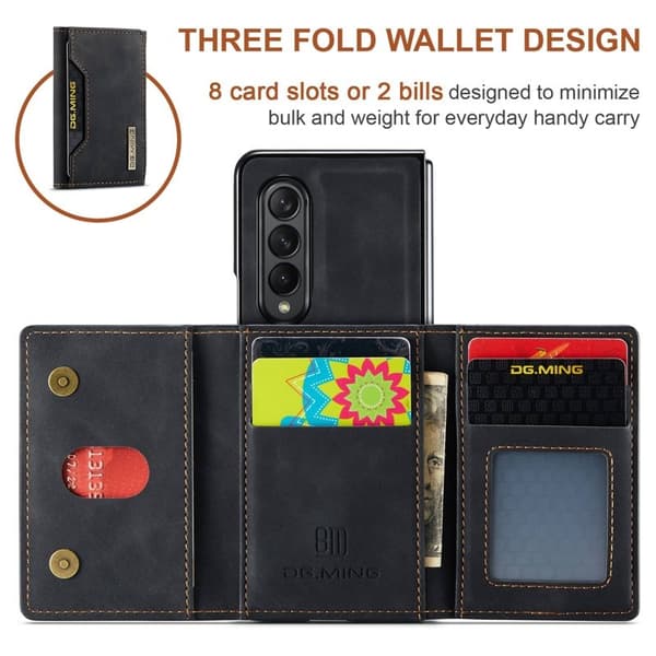 DG.MING Konstläder Plånboksfodral för Samsung Galaxy Z Fold3 5G - Svart