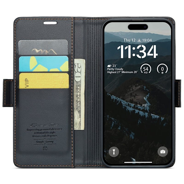 CASEME iPhone 16 Plus Plånboksfodral Konstläder RFID-Skydd Svart