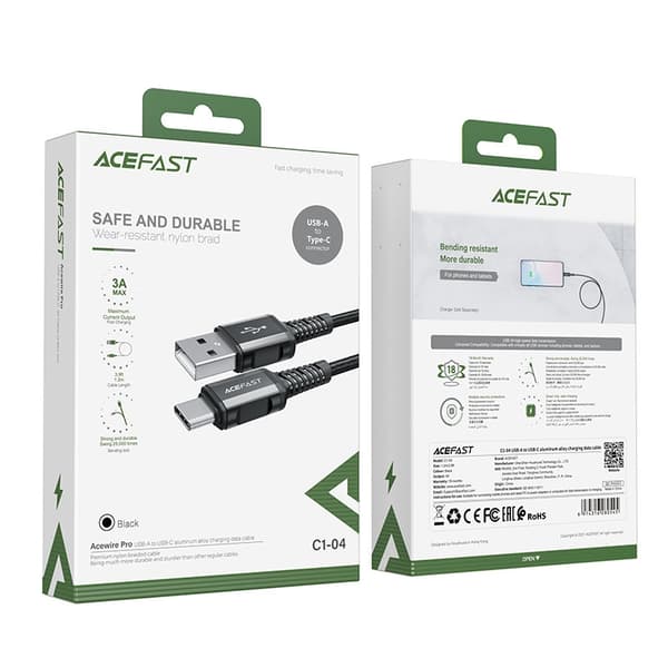 Acefast USB-C till USB-A kabel 1.2m - Svart Svart
