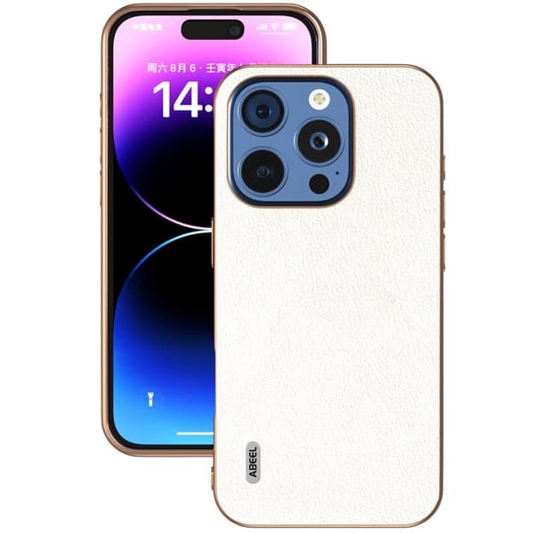 ABEEL Mobilskal till iPhone 16 Pro Electroplating Äkta Läder Grå