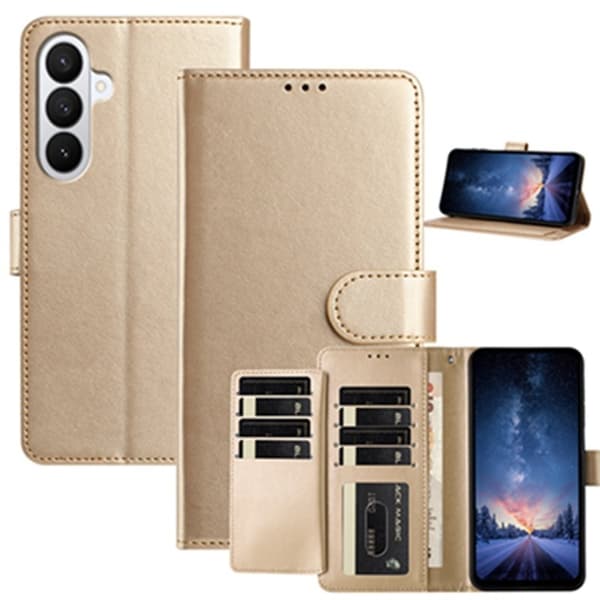 Samsung Galaxy S26 Pro Plånboksfodral Konstläder Folio Ställ - Guld