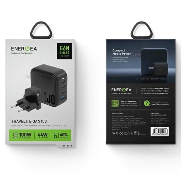 Energea Snabbladdare 100W 3xUSB-C 1xUSB-A PD-PPS-QC Svart