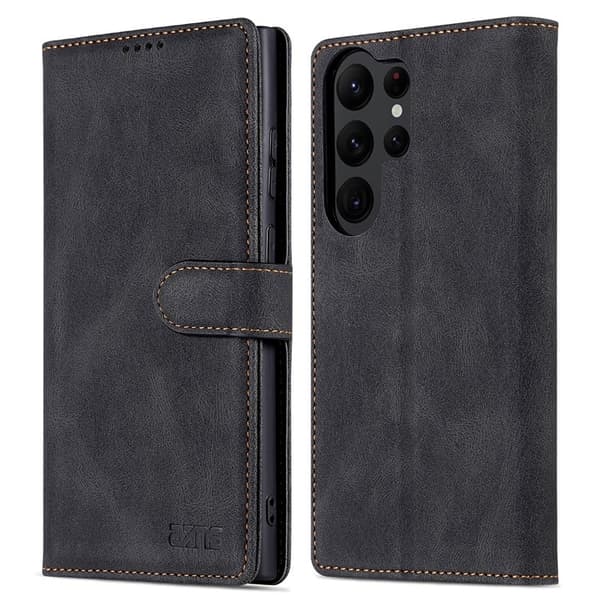 AZNS Samsung Galaxy S23 Ultra Plånboksfodral Konstläder - Svart