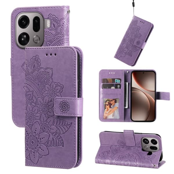 Oppo Find X9 Pro 5G Plånboksfodral Konstläder Blommönster - Lila