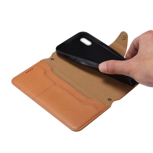 DENIOR iPhone X / XS Plånboksfodral Konstläder med kortfack - Khaki