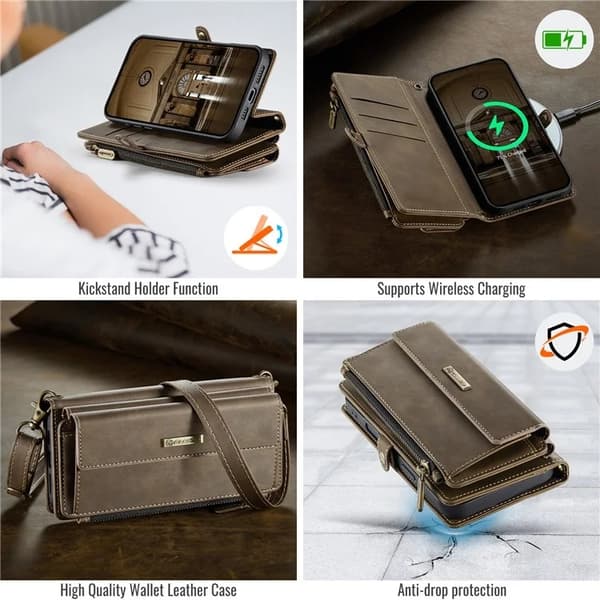 Caseme iPhone 16 Konstläder Plånboksfodral RFID-Skydd Zipper - Brun Brun