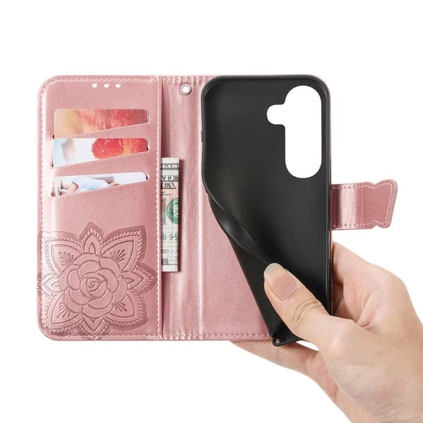Plånboksfodral för Samsung Galaxy S26 Konstläder med rem - Roséguld