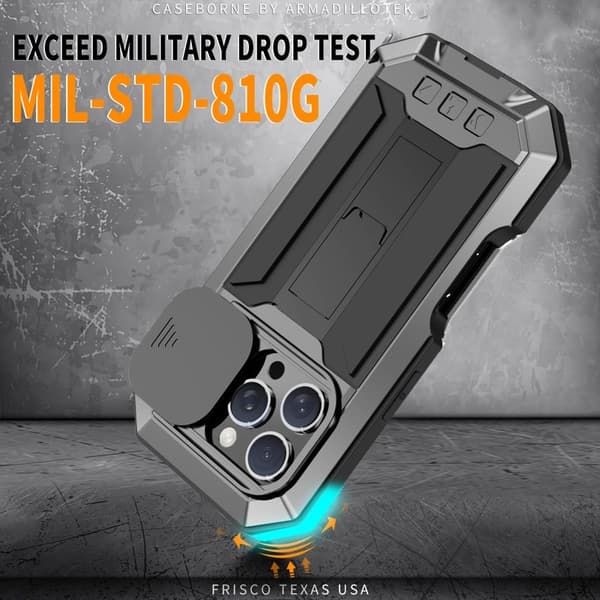 R-JUST Mobilskal till iPhone 16 Pro Kickstand Silicone+Metal+PC Svart