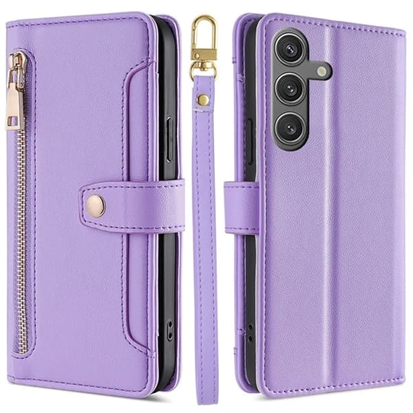 Galaxy S24 Konstläder Plånboksfodral med 2 Rem - Lila Lila