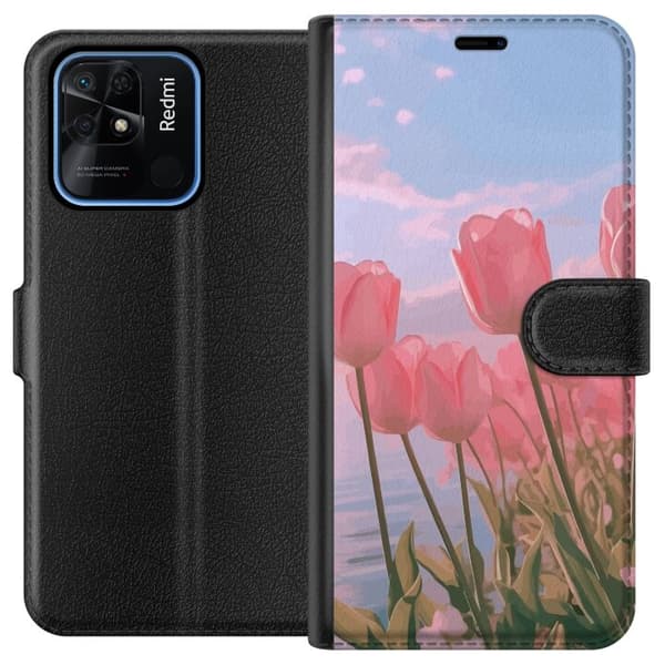 Plånboksfodral till Xiaomi Redmi 10C med Rosa Tulpaner