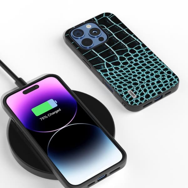 ABEEL Mobilskal till iPhone 16 Pro Äkta Läder Krokodiltextur - Grön