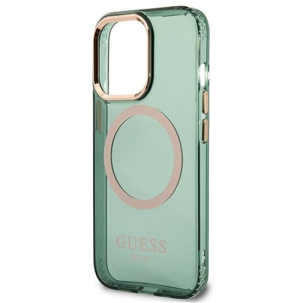 Guess iPhone 13 Pro Skal MagSafe Gold Outline Translucent - Khaki Grön