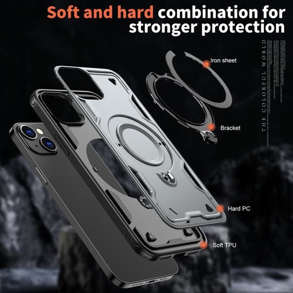 Mobilskal till iPhone 14/13 Militärskydd Plast Kickstand - Grå