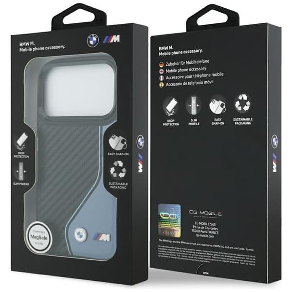 BMW Telefontaske til iPhone 17 Pro MagSafe M Carbon Logo - Blå Blå
