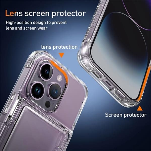 iPhone 15 Pro -puhelinkotelo korttitaskulla ja tuella - läpinäkyvä Transparent