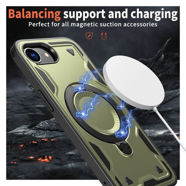 Mobilskal till iPhone 16e Militärskydd Plast Kickstand - Olivgrön
