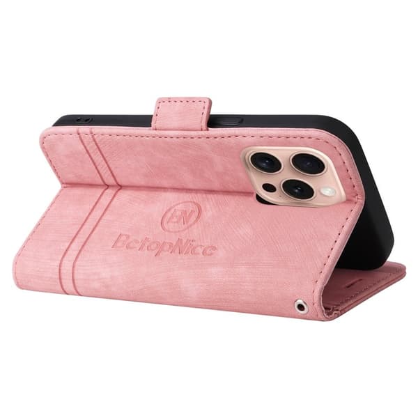 BETOPNICE 001 iPhone 16 Pro Plånboksfodral Konstläder - Rosa