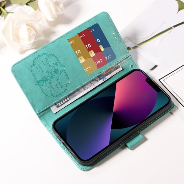 Samsung Galaxy S26 Plus Plånboksfodral Konstläder Blomtryck Ställ - Grön