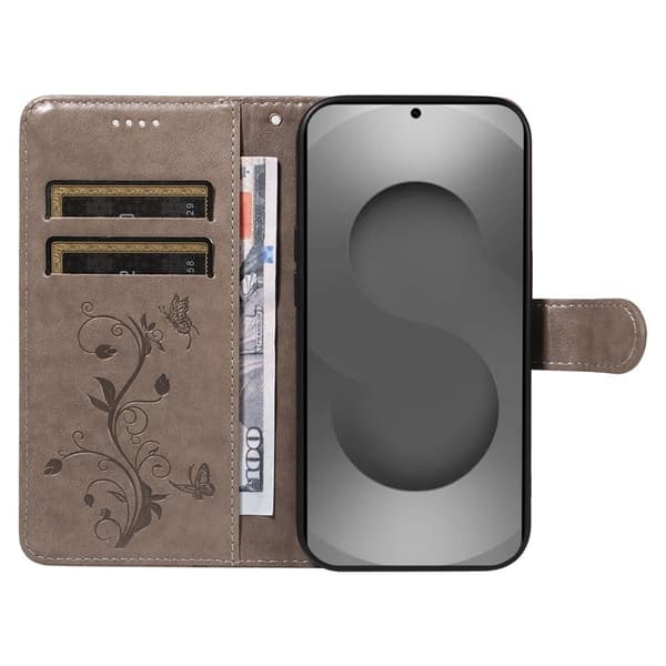 Samsung Galaxy S26 Ultra Plånboksfodral Konstläder Blommönster - Grå
