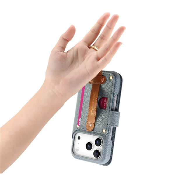 iPhone 17 Pro Konstläder Plånboksfodral RFID-Skydd Zipper - Blå Blå