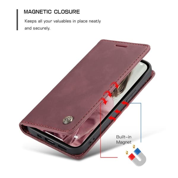 CASEME 013 Wallet Stand Mobilskal för iPhone 13 Pro Max - Röd