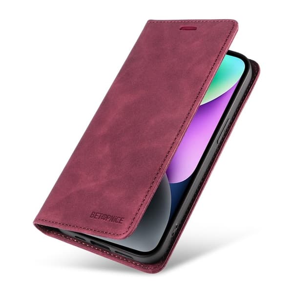 BETOPNICE 003 iPhone 13 mini Plånboksfodral Konstläder - Röd