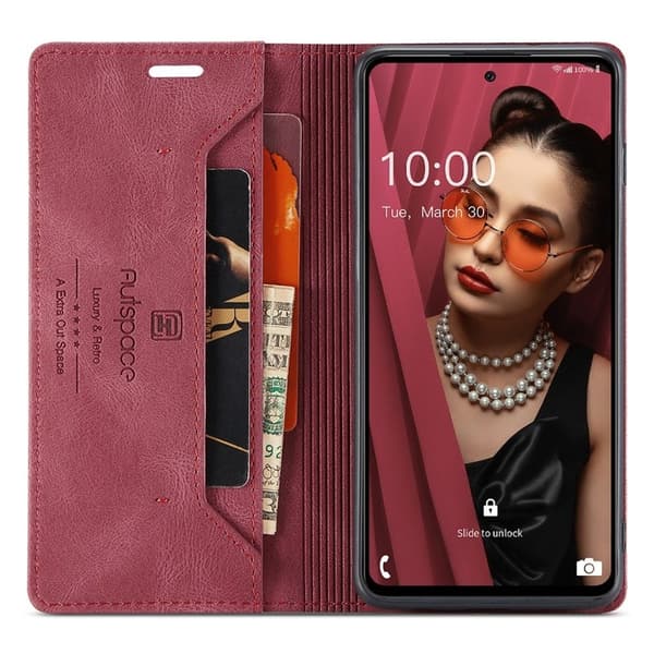 AUTSPACE A01 för Samsung Galaxy A72 Plånboksfodral Konstläder - Röd