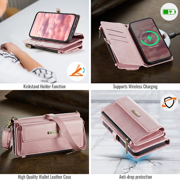 CASEME iPhone 17 Plånboksfodral Zipper RFID C39 Rosa