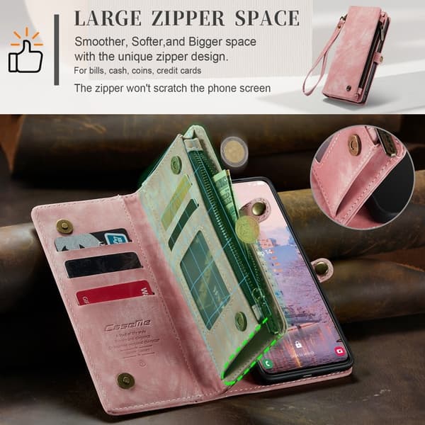 CASEME 008 Series Samsung Galaxy S23 Plånboksfodral Konstläder Fällbar Rosa