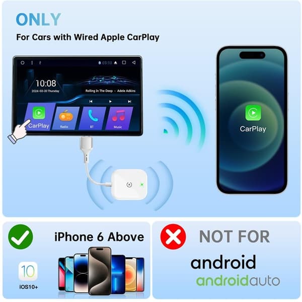 CarPlay Trådbunden Trådlös Adapter Dongle - Vit