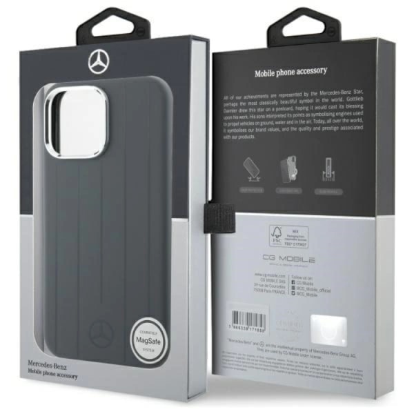 Mercedes Mobilskal till iPhone 16 Pro Max MagSafe Silikon Vertical Stripes - Grå Grå